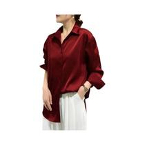 Blusas Femininas Elegantes com Manga Longa, Acabamento em Cetim e Botões