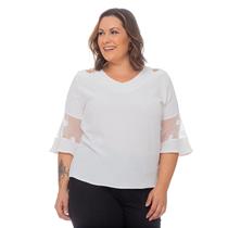 Blusas Femininas Plus Size Festa Elegante Renda Detalhes Ombros