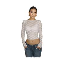 Blusas Femininas Sensuais De Renda Manga Longa Justas Transparentes Primavera Verão Casual