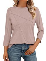 Blusas femininas TICTICMISS, manga 3/4, gola redonda, damasco de verão