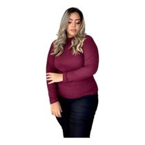 Blusas Gola Alta Em Malha Canelada Plus Size