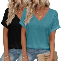 Blusas HOTOUCH de verão com decote em V e manga curta para mulheres, pacote com 2 unidades GG