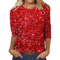 Blusas imperiais de lantejoulas para mulheres, mistura de algodão vermelho melancia Blusas imperiais de lantejoulas para mulheres, mistura de algodão vermelho melancia