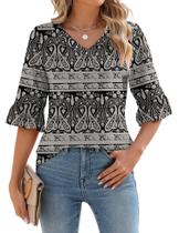 Blusas LOMON Dressy Casual Paisley para mulheres e túnica com decote em V
