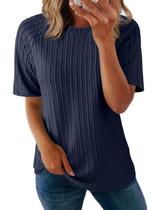 Blusas modernas Dokotoo para mulheres, 2025, tamanhos grandes, roupas de verão, camisas modernas de manga curta, casuais, fofas, blusas femininas plus size, camisetas modernas, camisetas femininas de malha, túnica, blusas, azul sujo, L