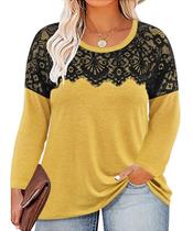 Blusas RITERA Plus Size de renda para mulheres de manga comprida amarela GG