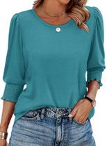 Blusas XIEERDUO de manga 3/4 para mulheres elegantes e casuais para negócios M