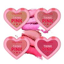 Blush pó compacto think pink da city girls com alta pigmentação e embalagem super fofa de coração