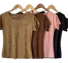 Blusinha Básica De Suede Corte Laser Blusa T-shirt Fashion