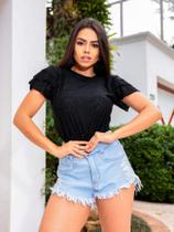 Blusinha Básica Lese Babado Manga Curta Camiseta Feminina Super Na Moda