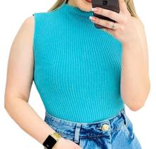 Blusinha Blusa Garrafinha Feminina Tricot Modal Canelado Gola Alta