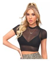 Blusinha Blusa Tule Transparente Cropped Renda Alça Soltinha Blusinha Blusa Tule Transparente Cropped Renda Alça Soltinha