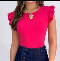 Blusinha Canelada Com Babadinho Nos Ombros Feminina Moda