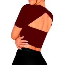 Blusinha Canelada Cropped Manga Curta Abertura Costas Top Blusinha Canelada Cropped Manga Curta Abertura Costas Top