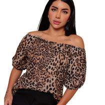 Blusinha Ciganinha Manga Curta Animal Print Onça Blusinha Ciganinha Manga Curta Animal Print Onça