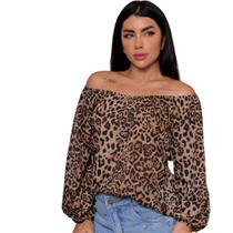 Blusinha Ciganinha Manga Longa Animal Print Oncinha Blusinha Ciganinha Manga Longa Animal Print Oncinha