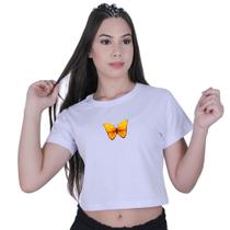 Blusinha Cropped Algodão Borboleta Laranja