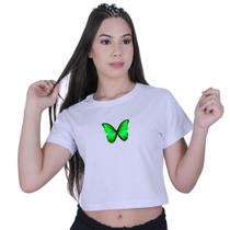 Blusinha Cropped Algodão Borboleta Verde