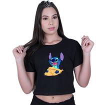 Blusinha Cropped Algodão Lilo Stitch Areia Blusinha Cropped Algodão Lilo Stitch Areia