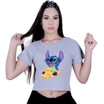 Blusinha Cropped Algodão Lilo Stitch Areia