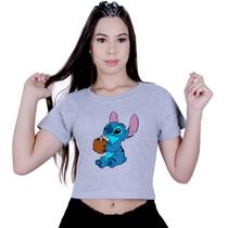 Blusinha Cropped Algodão Lilo Stitch coco Hawaii