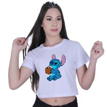 Blusinha Cropped Algodão Lilo Stitch coco Hawaii