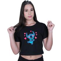 Blusinha Cropped Algodão Lilo Stitch Coração Blusinha Cropped Algodão Lilo Stitch Coração