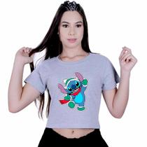 Blusinha Cropped Algodão Lilo Stitch Duende Natal