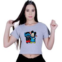 Blusinha Cropped Algodão Lilo Stitch Mickey Mouse