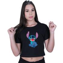 Blusinha Cropped Algodão Lilo Stitch Ohana