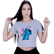Blusinha Cropped Algodão Lilo Stitch Pensando