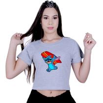 Blusinha Cropped Algodão Lilo Stitch Surf - Lafre