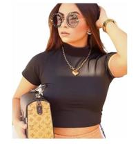 Blusinha Cropped Feminino Manga Curta Gola Alta Blogueira Blusinha Cropped Feminino Manga Curta Gola Alta Blogueira