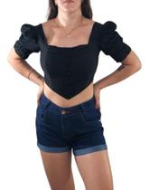 Blusinha Cropped Manga Princesa Moda Blogueira