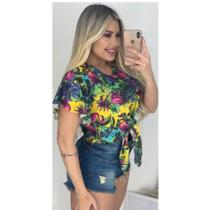 Blusinha de Amarrar Feminina Manga Flare Estampada Tecido Macio Moda Verão