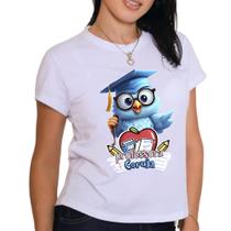 Blusinha de professora coruja inteligência artificial camiseta feminina para uniforme escolar