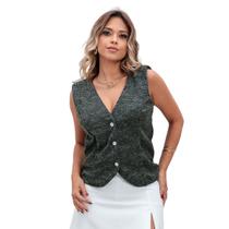 Blusinha Estilo Colete Feminino Aberto De Malha Tricô Tendência De Inverno - Lagun Brasil