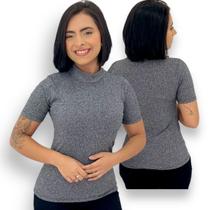 Blusinha Feminina Canelada Gola Alta De Manguinha Sem Bojo