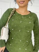 Blusinha feminina Com Aplique De Pérolas Moda outono inverno