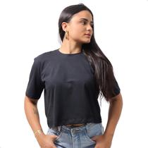 Blusinha Feminina Cropped Manga Curta Lisa Básica Solta