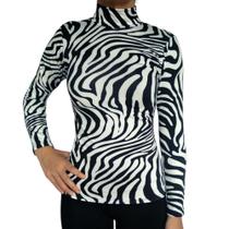 Blusinha Feminina Gola Alta Manga Longa Justa Estampas Sortidas Suplex PP ao Plus Size