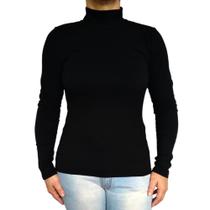 Blusinha Feminina Gola Alta Manga Longa Justa Lisa Canelado Pp ao Plus Size
