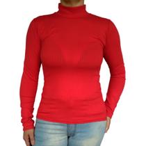 Blusinha Feminina Gola Alta Manga Longa Justa Lisa Canelado Pp ao Plus Size