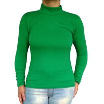 Blusinha Feminina Gola Alta Manga Longa Justa Lisa Canelado Pp ao Plus Size