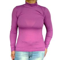 Blusinha Feminina Gola Alta Manga Longa Justa Lisa Canelado Pp ao Plus Size