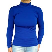 Blusinha Feminina Gola Alta Manga Longa Justa Lisa Canelado Pp ao Plus Size