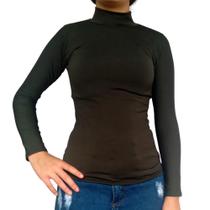Blusinha Feminina Gola Alta Manga Longa Justa Lisa Suplex Pp ao Plus Size