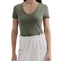 Blusinha Feminina Hering MC Verde Militar - 02TQEACEN Blusinha Feminina Hering MC Verde Militar - 02TQEACEN