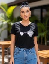 Blusinha Feminina Manga Curta Coração Verão Tecido em Viscolycra