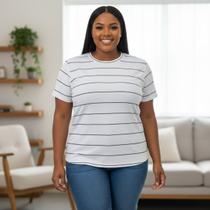 Blusinha Feminina Modal Listradinha Canelada T Shirt Moda Verão